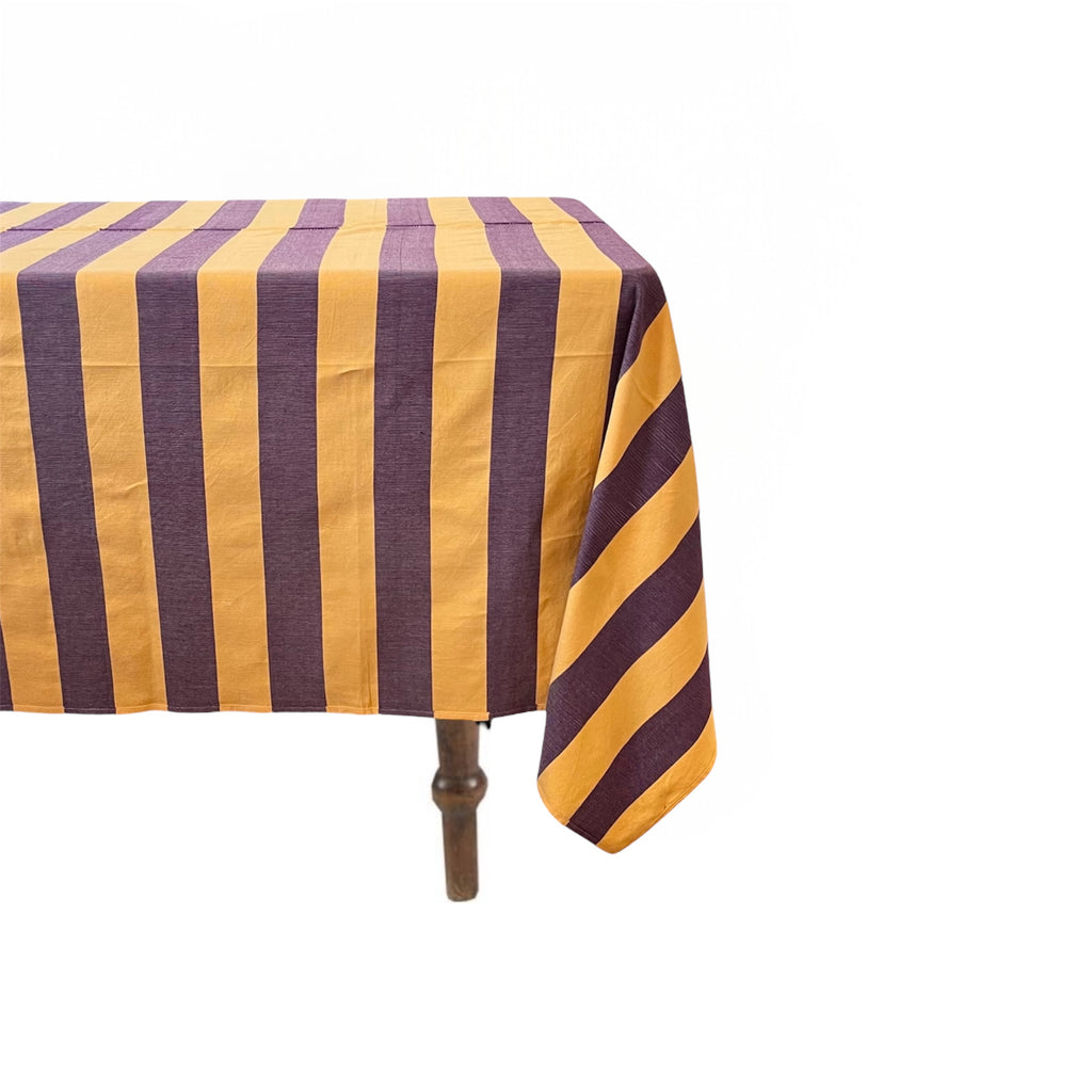 Tovaglia rigata  in cotone tessuta a mano al telaio di legno, colore giallo e viola