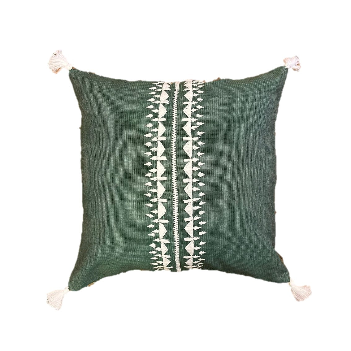 Fodera cuscino giosi ricamato a mano con un colore a contrasto, tessuto al telaio di legno 100% cotone con zip nascosta