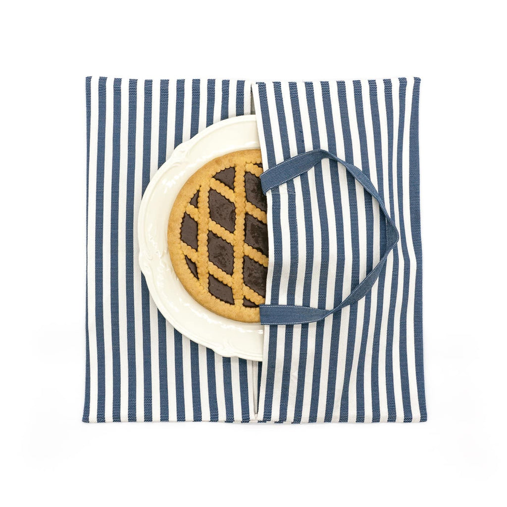 Porta torte rigato modello vera blu, tessuta al telaio di legno 100% cotone