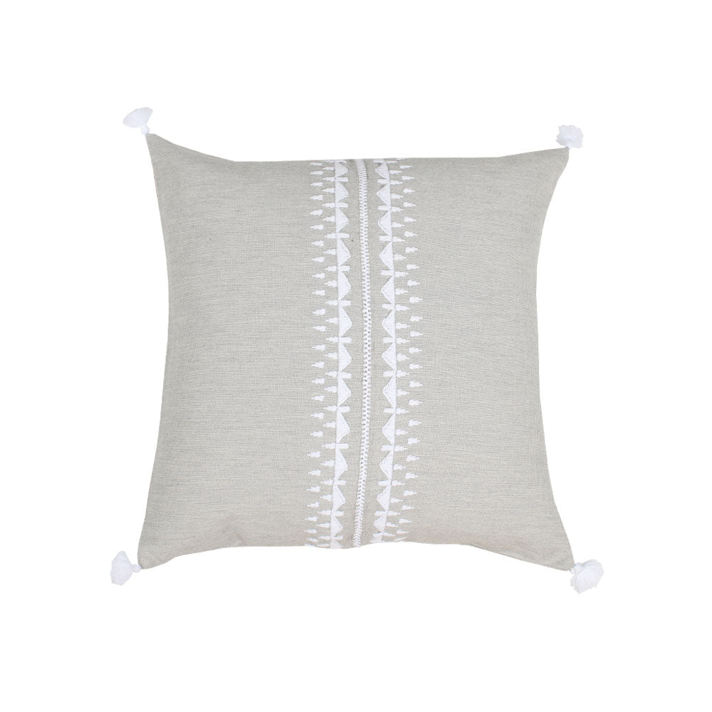 Fodera cuscino giosi ricamato a mano con un colore a contrasto, tessuto al telaio di legno 100% cotone con zip nascosta